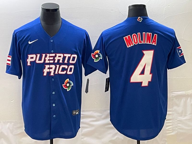 Men 2023 World Cub Puerto Rico 4 Molina Blue Nike MLB Jersey